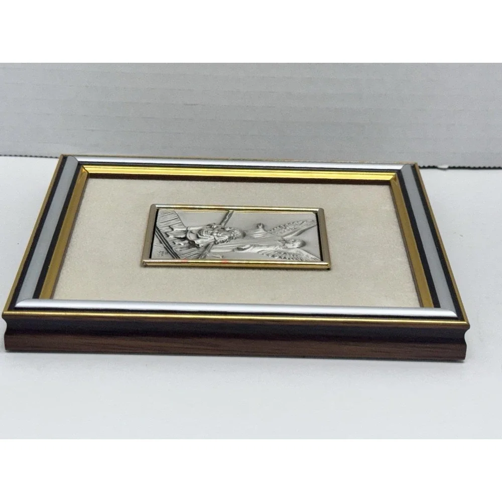 VTG Italian .925 Sterling Silver Guardian Angel Framed Plaque Mint Original Box